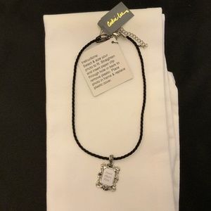 N3/ NWT 18” Cookie Lee Necklace - Silver Picture frame pendant on black cord
